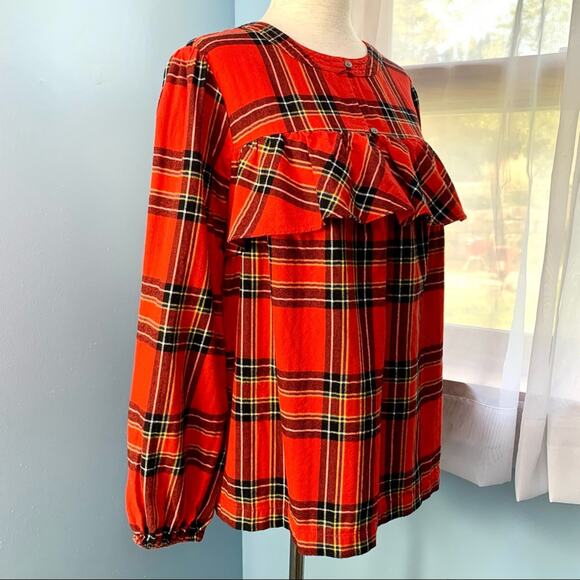 J. Crew Ruffle Popover Top in Festive Plaid Size Small - Picture 7 of 9
